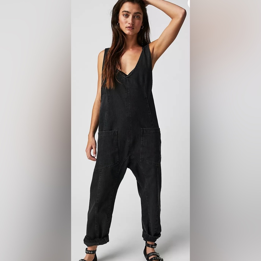 Free People We The Free High Roller Jumpsuit Overalls XS Mineral Black NWT